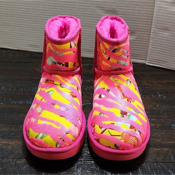 Ugg Womens Shoes Ugg Women’s Classic Mini Tiger Flower Boots Pink/Yellow size 7 - Picture 8 of 14